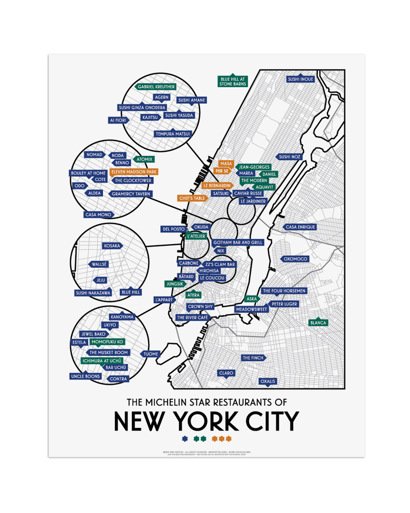 New York City 2020 Michelin Star Restaurants Map 11" X 14" Print within Map Of Michelin Star Restaurants Usa