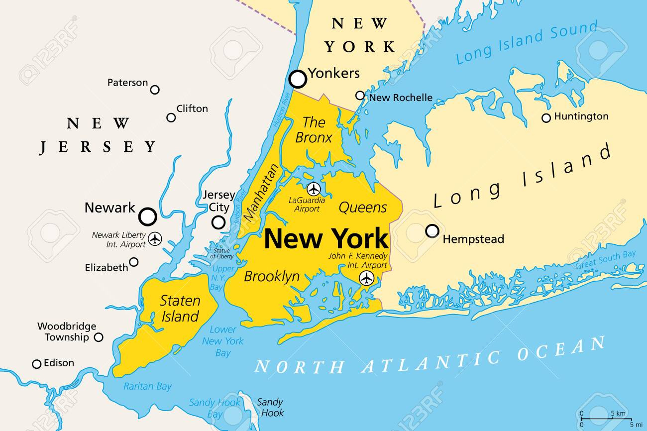 New York City, Politische Karte. Die Bevölkerungsreichste Stadt intended for New York City On Map Of Usa