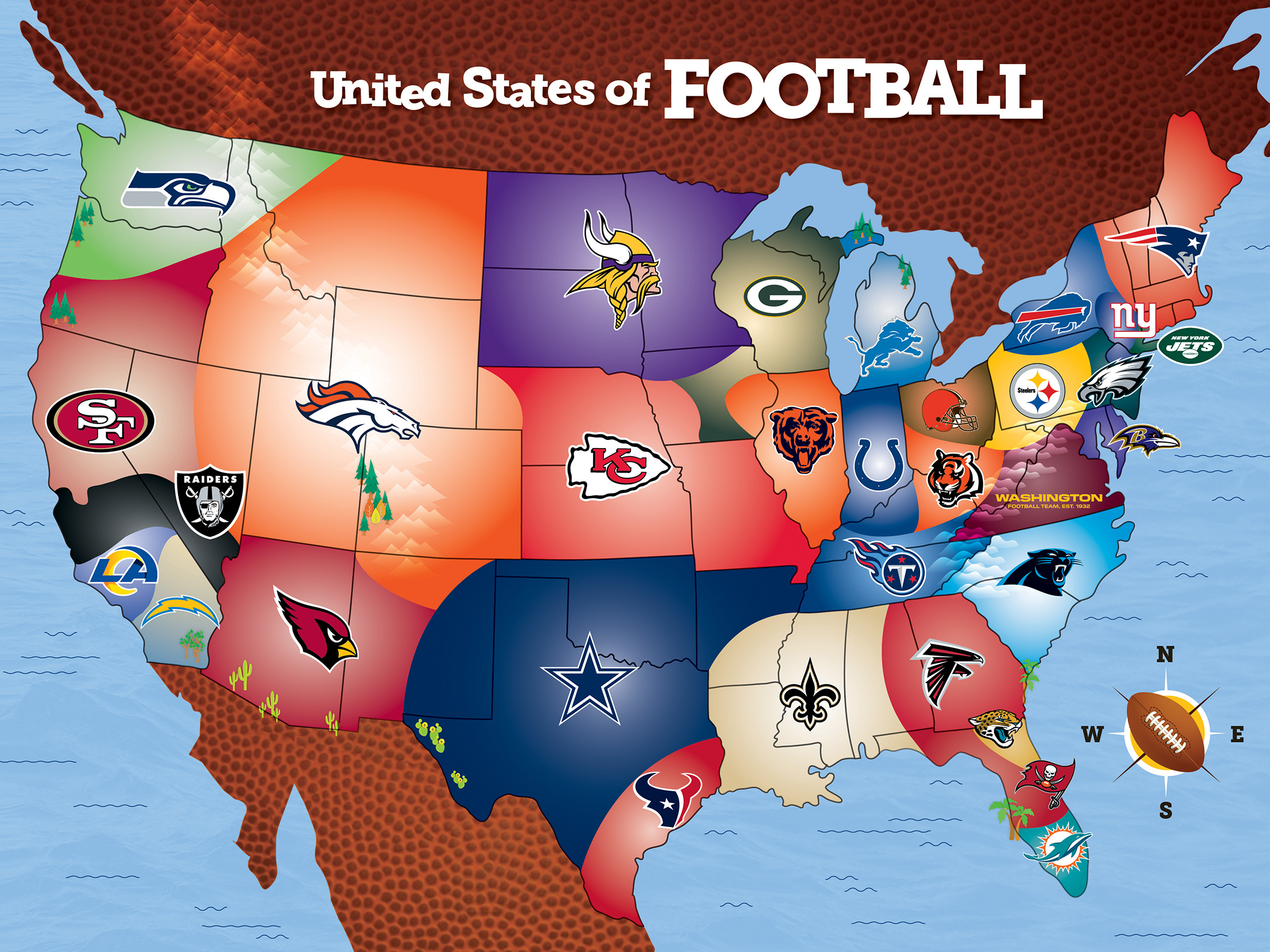 Nfl Team Logo Map Nfl Team Locations On A Map within Map of USA with Nfl Teams
