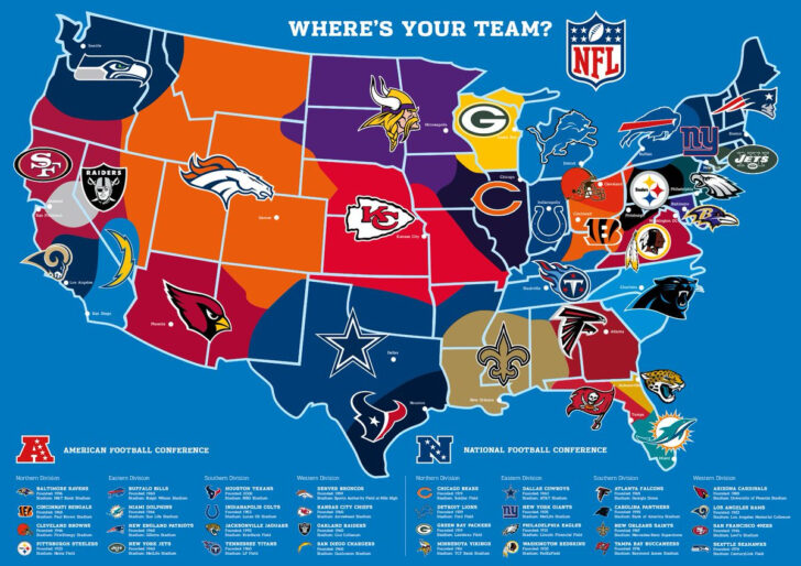 Map of USA with Football Teams