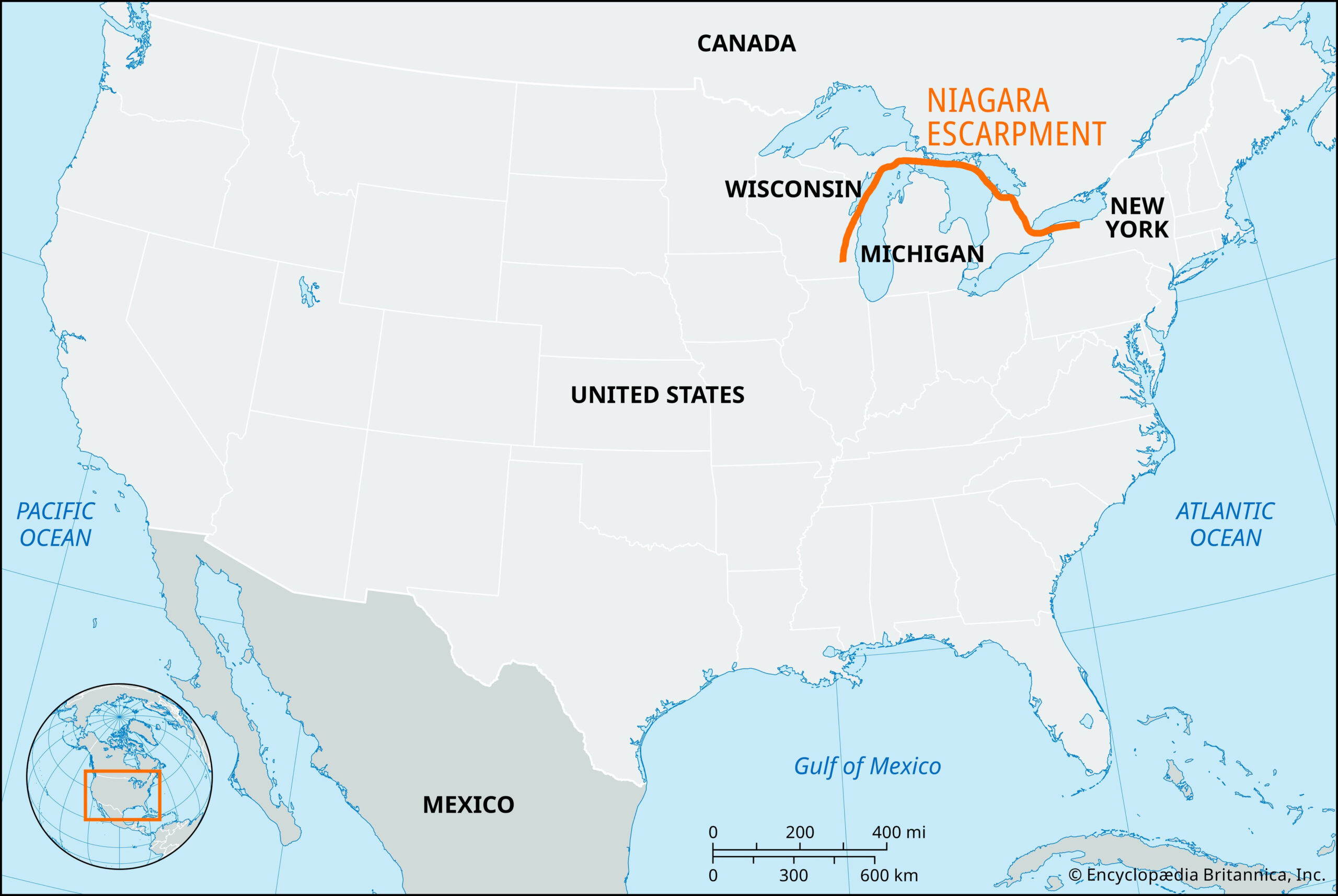 Niagara Escarpment | North America, Ontario, Great Lakes, Facts within Niagara Falls On Map Of Usa