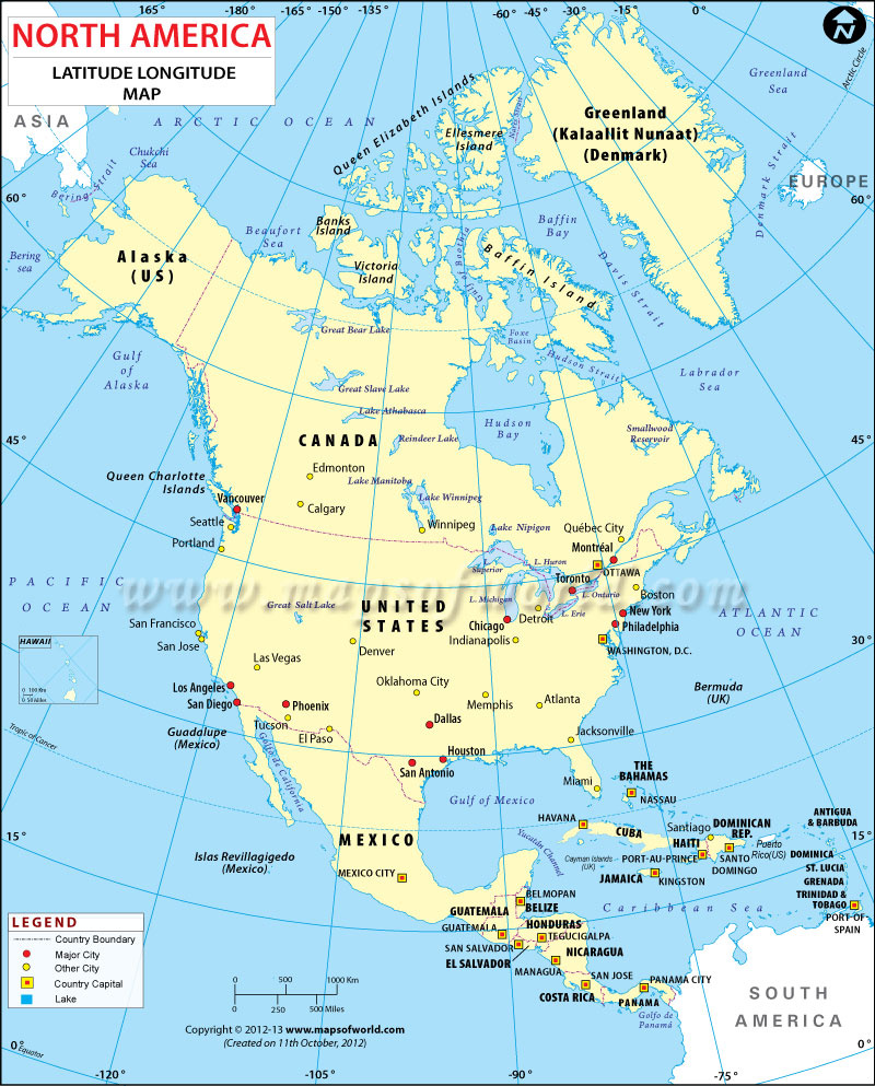 North America Latitude And Longitude Map - Geographic Coordinates throughout Map of USA with Cities and Latitude and Longitude