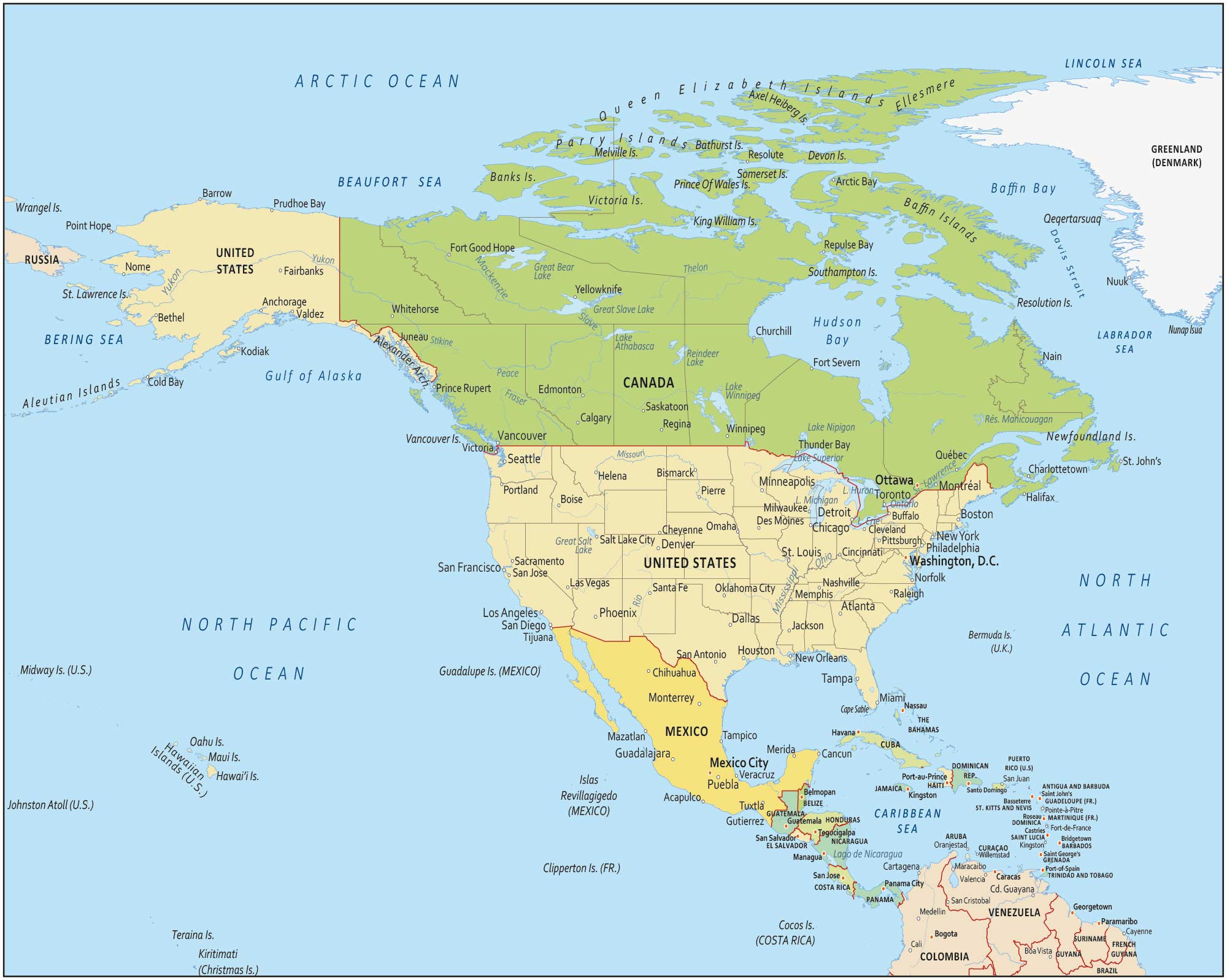 North America Map - Countries And Cities - Gis Geography inside Map Of Northern Usa And Canada