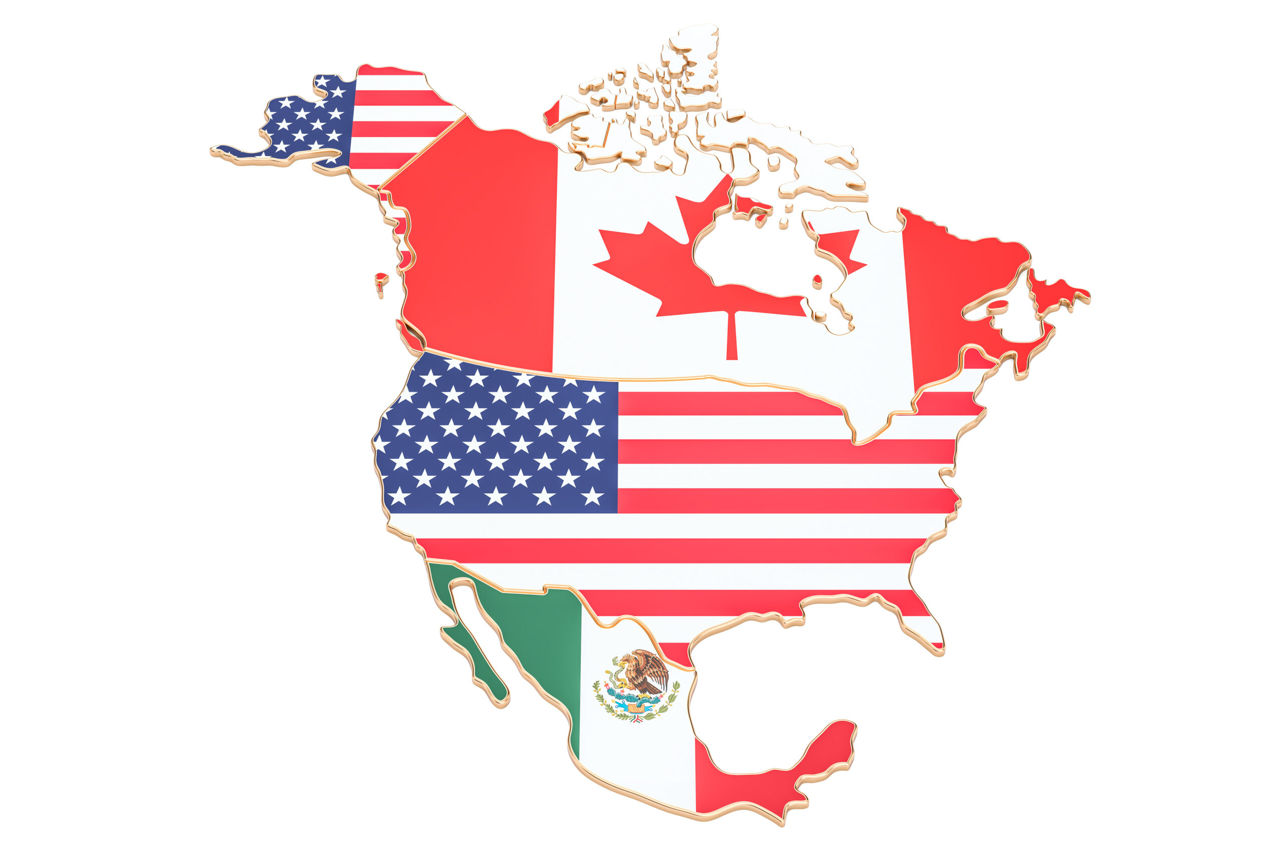 North America Map With Flags Of The Usa, Canada And Mexico. 3D pertaining to Map of Canada and USA and Mexico