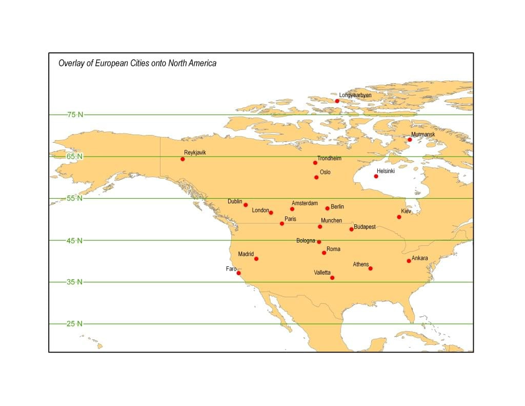 North America - Western Europe Equivalent Latitude Maps intended for Map Of Usa And Western Europe