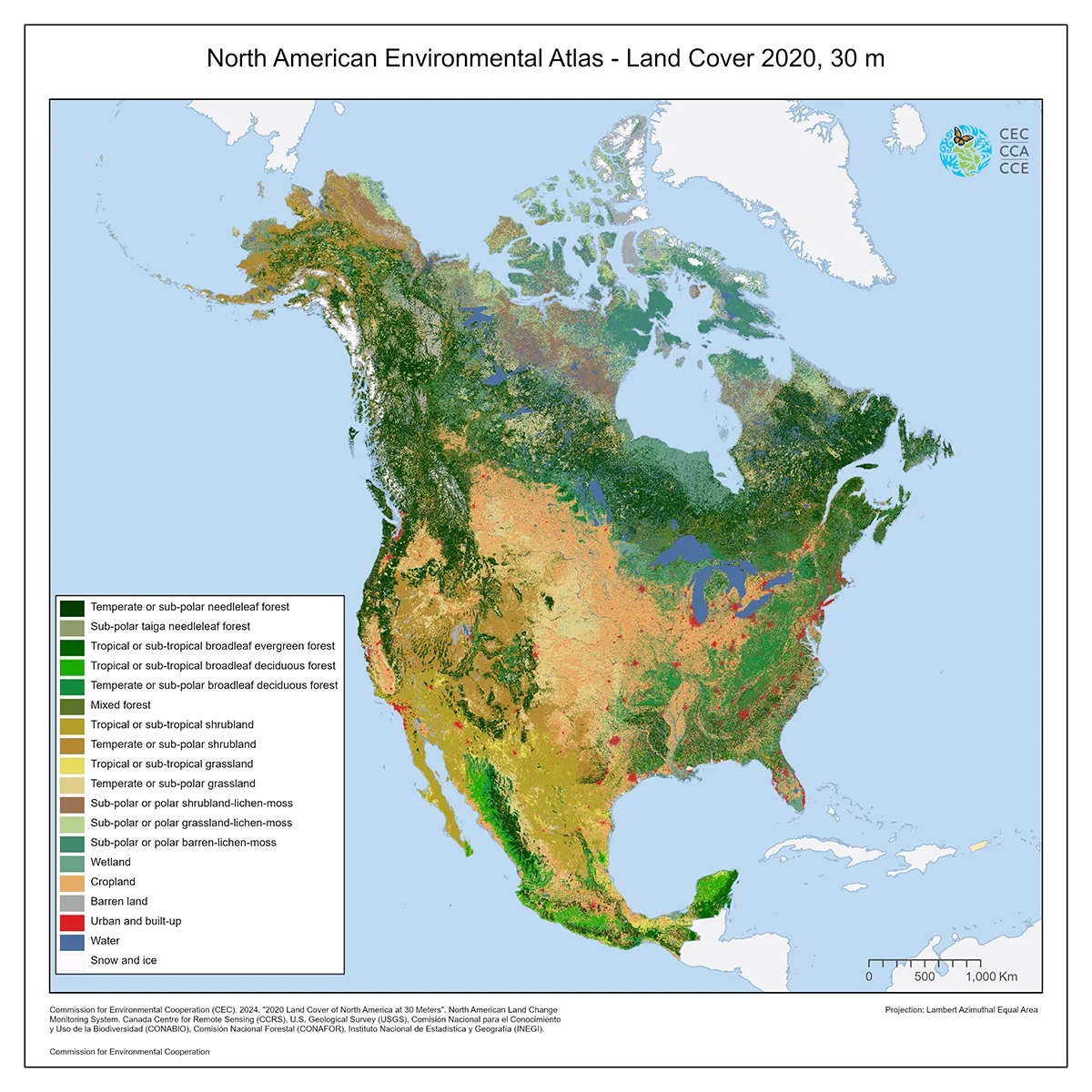 North American Land Cover, 2020 (Landsat, 30M) with regard to Map of Land Use In USA