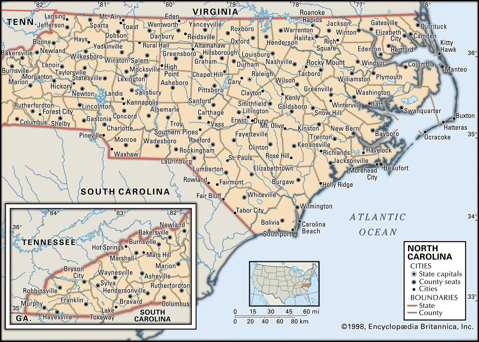 North Carolina | Capital, Map, History, &amp;amp; Facts | Britannica inside Map of Cities In North Carolina USA