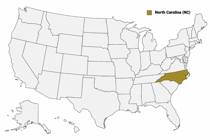 North Carolina On the Map of USA