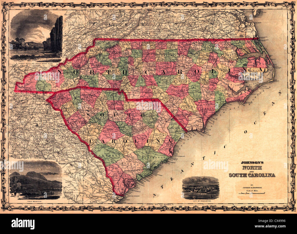 Map of North and South Carolina USA