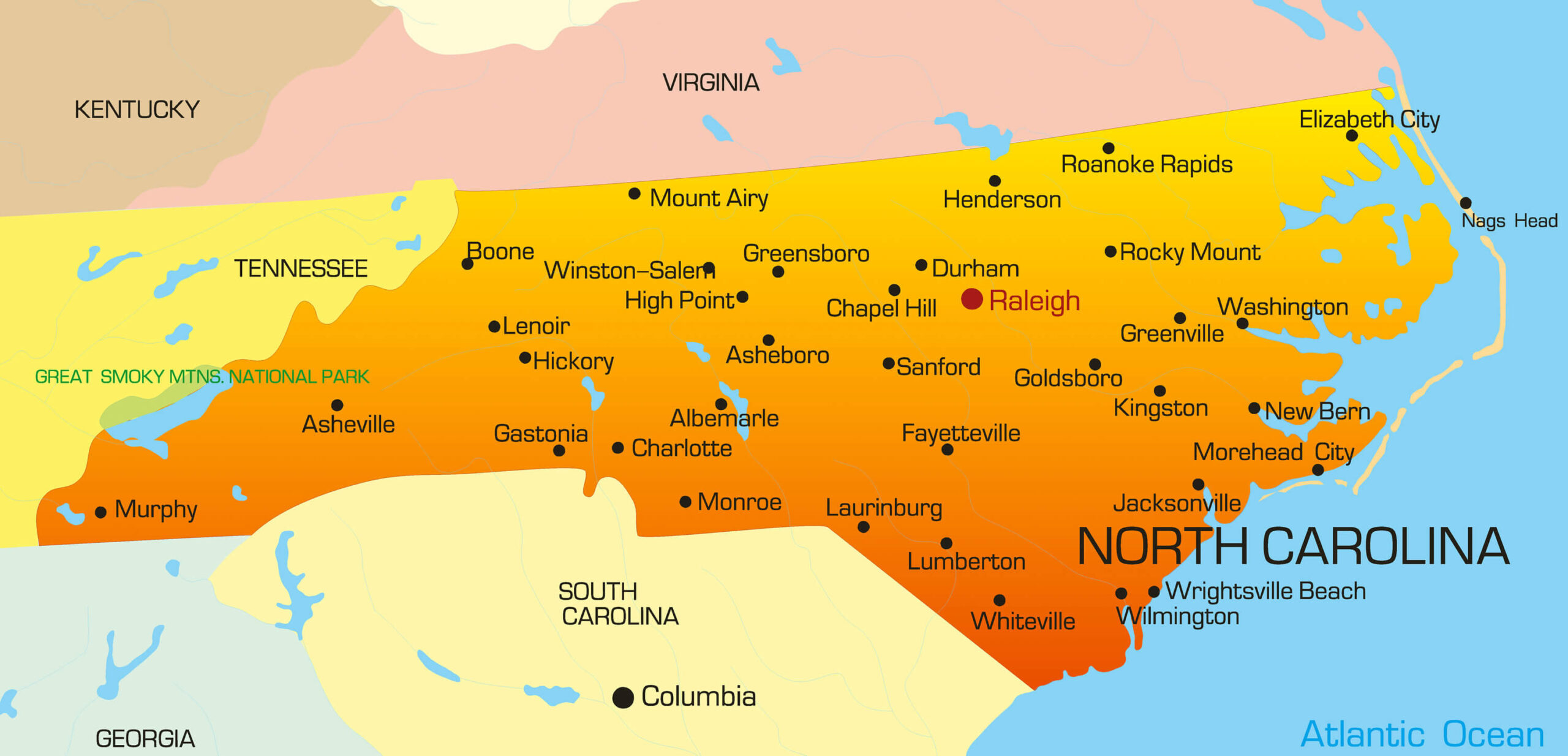 North Carolina Map - Guide Of The World pertaining to Map of North Carolina USA with Cities