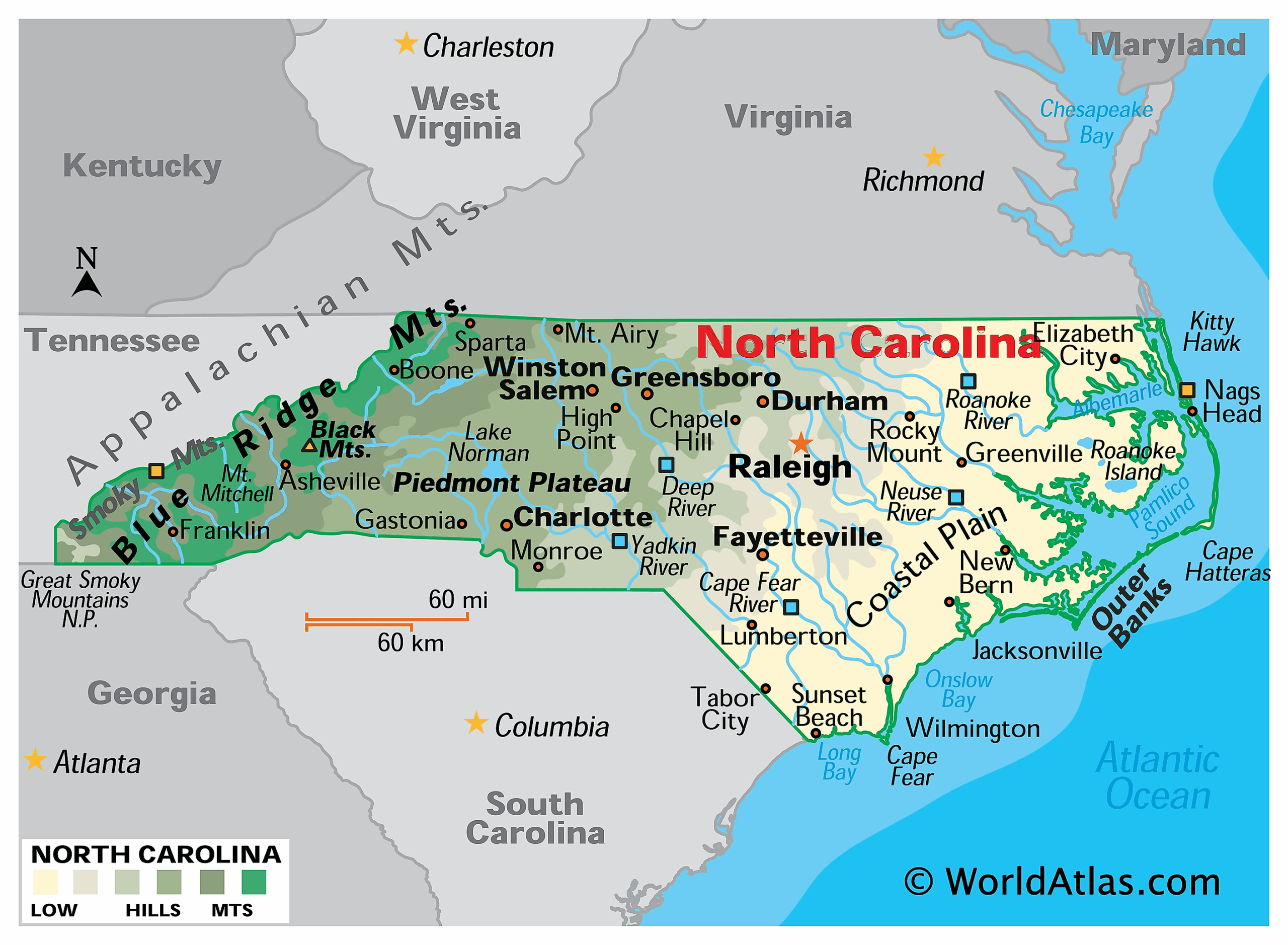 North Carolina Maps &amp;amp; Facts - World Atlas for Map of North Carolina USA with Cities