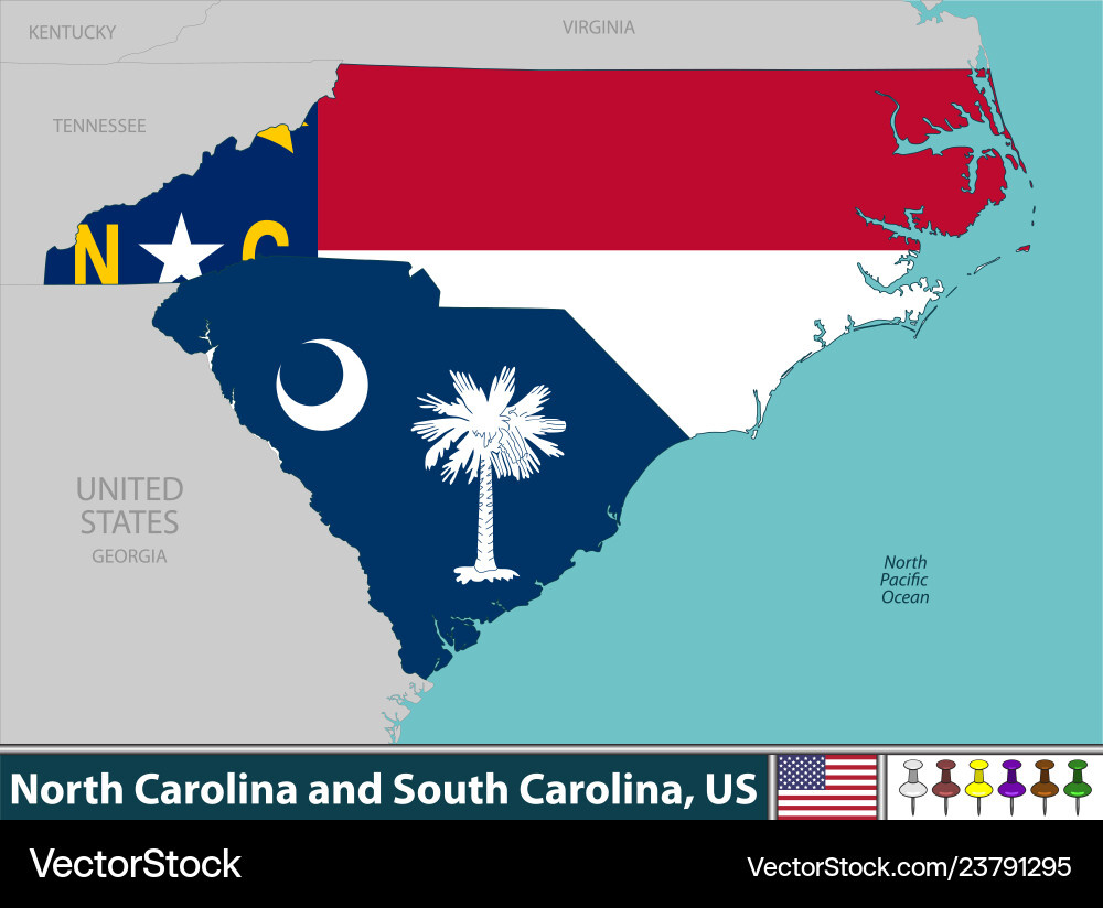 North Carolina &amp;amp; South Carolina States Vector Image for Map of North Carolina and South Carolina USA