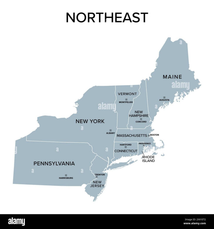 Map of Northeast USA with States and Cities