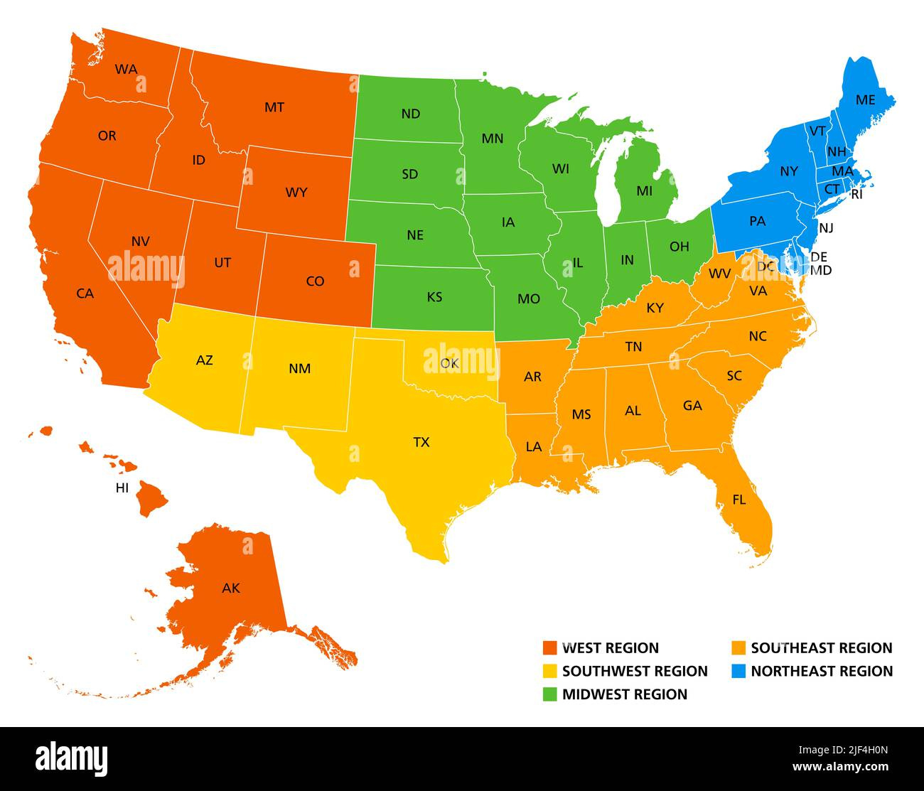 Northeast United States Map Hi-Res Stock Photography And Images with Map of USA with Regions Outlined