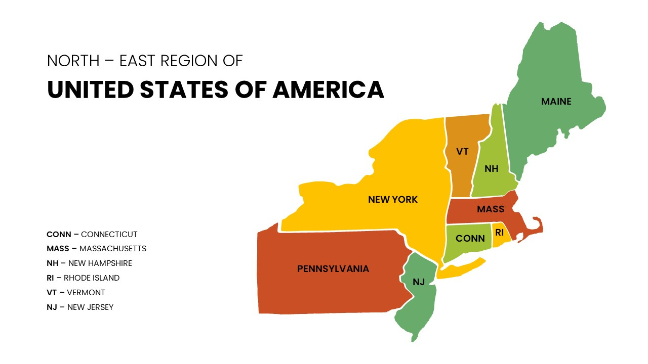 Northeastern United States Map - Free Powerpoint And Google Slides in Map of North Eastern States of USA
