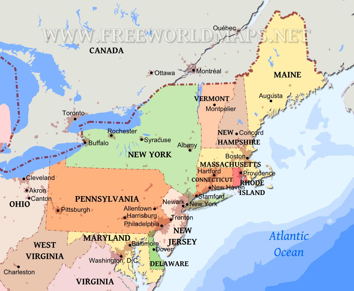 Northeastern Us Maps in Map of North East Coast USA