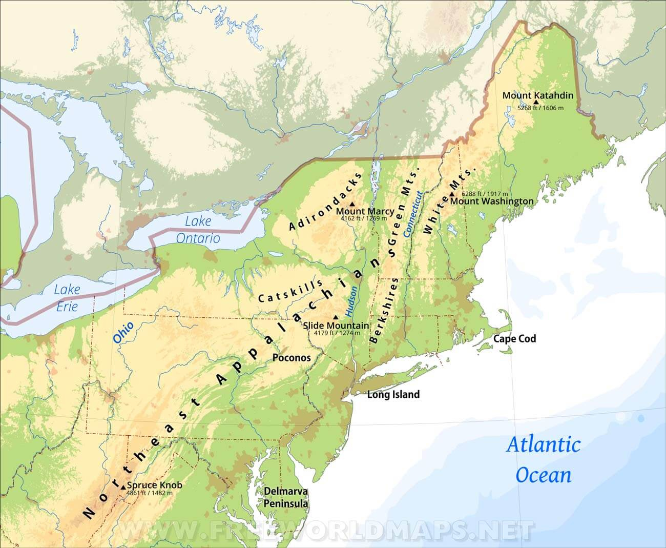Northeastern Us Physical Map throughout Physical Map Of East Coast Usa