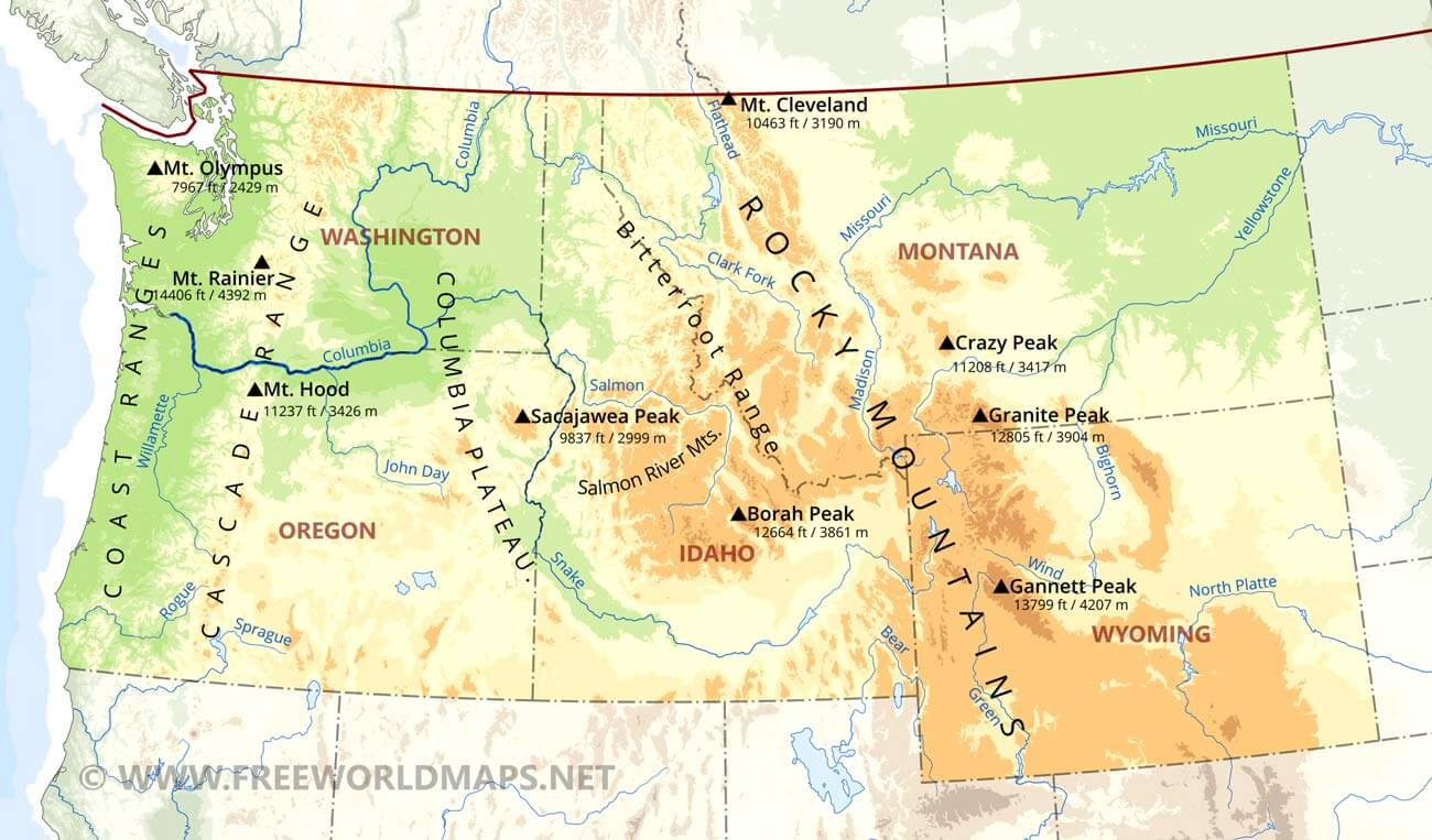 Northwestern Us Physical Map inside Map Of The Pacific Northwest Usa