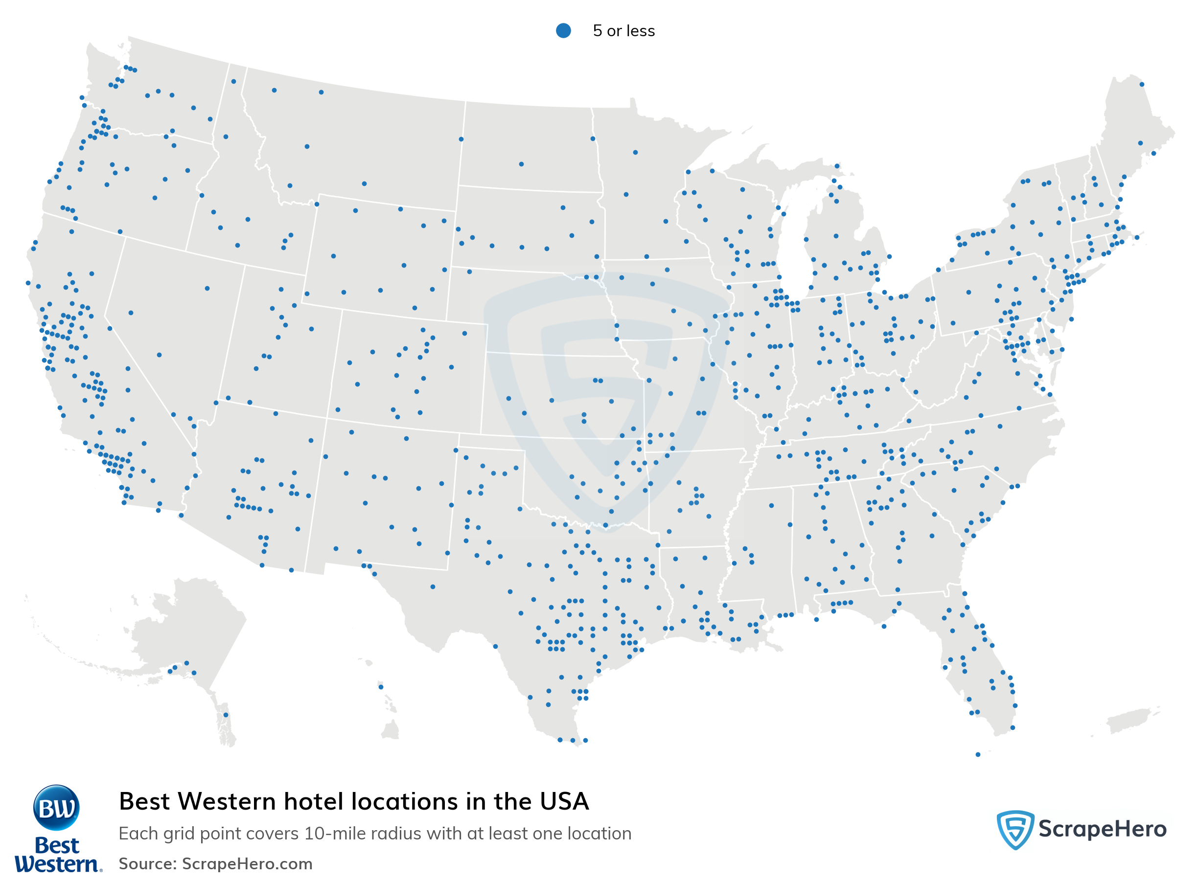 Number Of Best Western Locations In The Usa In 2025 | Scrapehero intended for Map Of Best Western Hotels In Usa