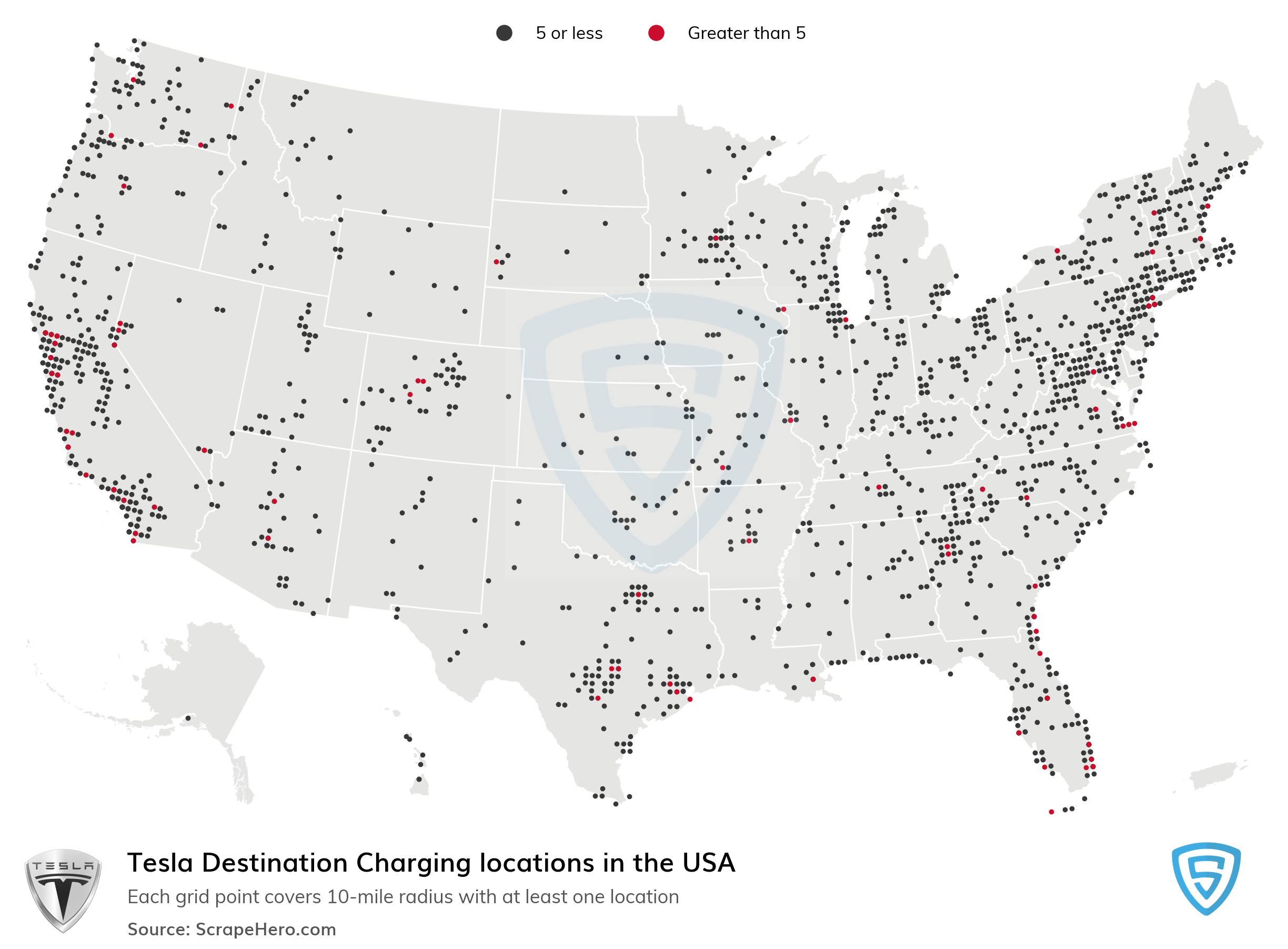 Number Of Tesla Destination Charging Locations In The Usa In 2023 in Tesla Charging Stations Map Of Usa