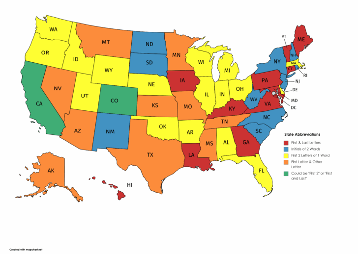 Map of the USA with Abbreviated State Names