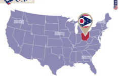 Ohio State On Usa Map. Flagge Und Karte Von Ohio. Us-Bundesstaaten intended for Ohio On The Map Of Usa