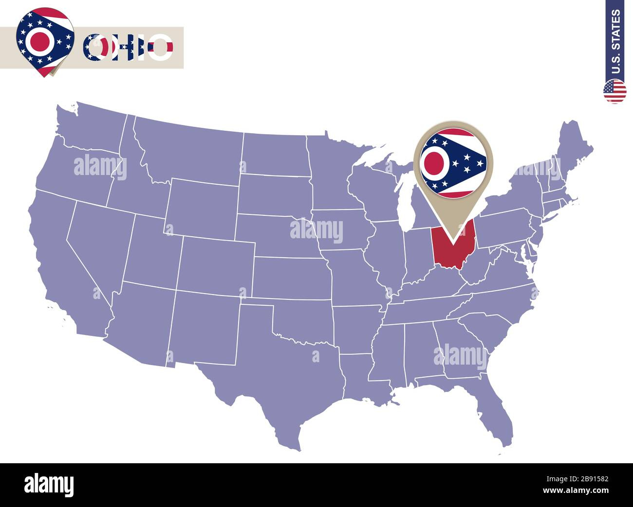 Ohio State On Usa Map. Flagge Und Karte Von Ohio. Us-Bundesstaaten intended for Ohio On The Map Of Usa