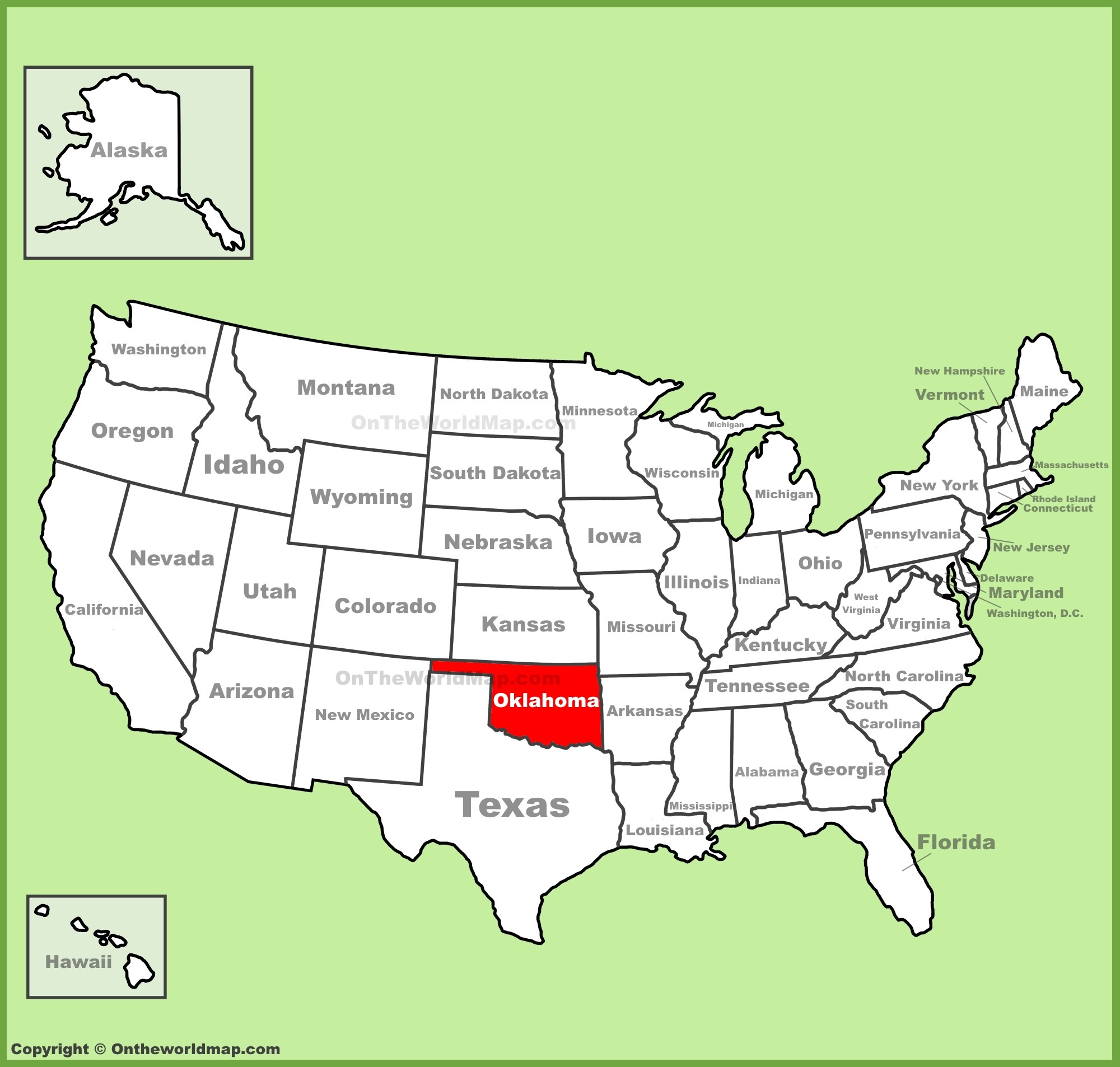 Oklahoma Location On The U.s. Map - Ontheworldmap inside Oklahoma On A Map Of Usa