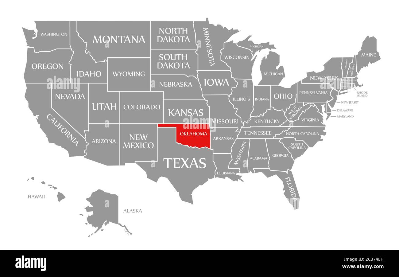 Oklahoma Rot Markiert Auf Der Karte Der Vereinigten Staaten Von throughout Oklahoma On A Map Of Usa