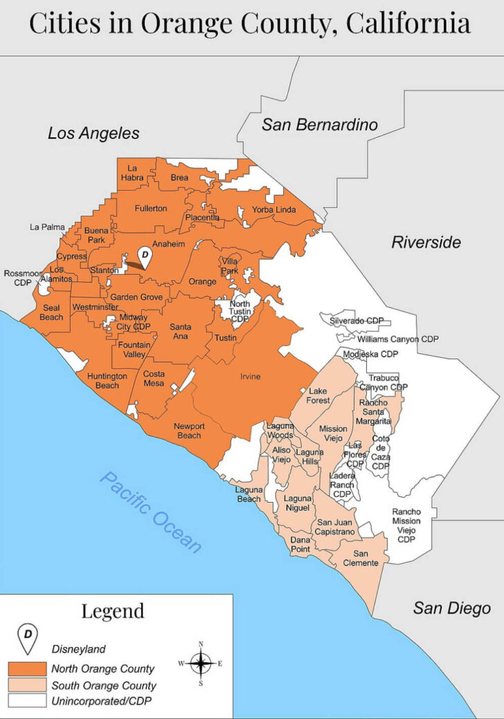 Map of Orange County California USA