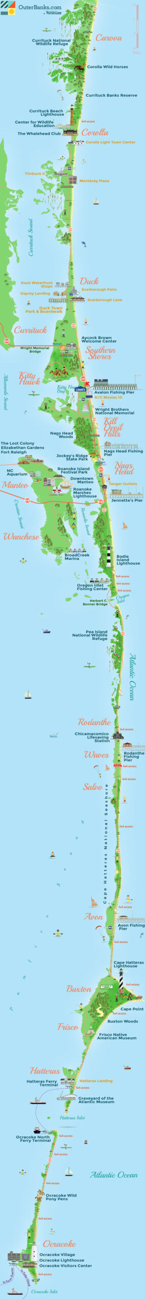 Outer Banks Map - Outerbanks in Map of Outer Banks North Carolina USA