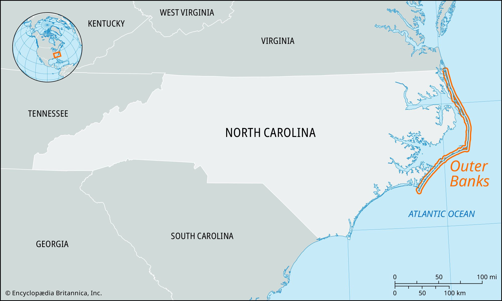 Outer Banks | North Carolina, Map, History, &amp;amp; Facts | Britannica pertaining to Map of Outer Banks North Carolina USA