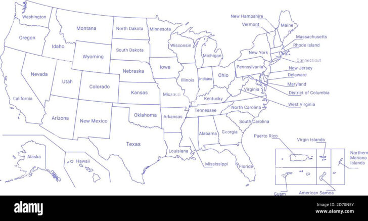 Map of USA with Regions Outlined