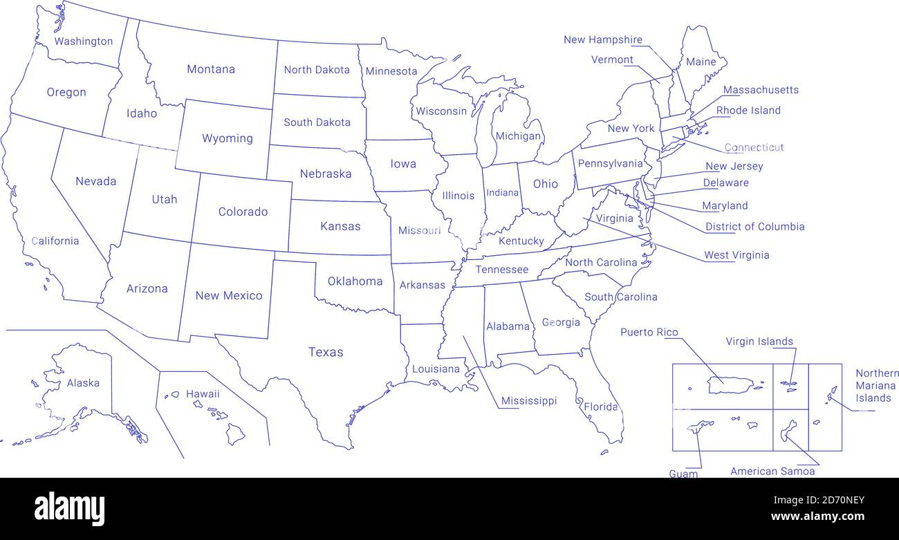 Outline Political Us Map With Titles Of The States. All Usa inside Map of USA with Regions Outlined