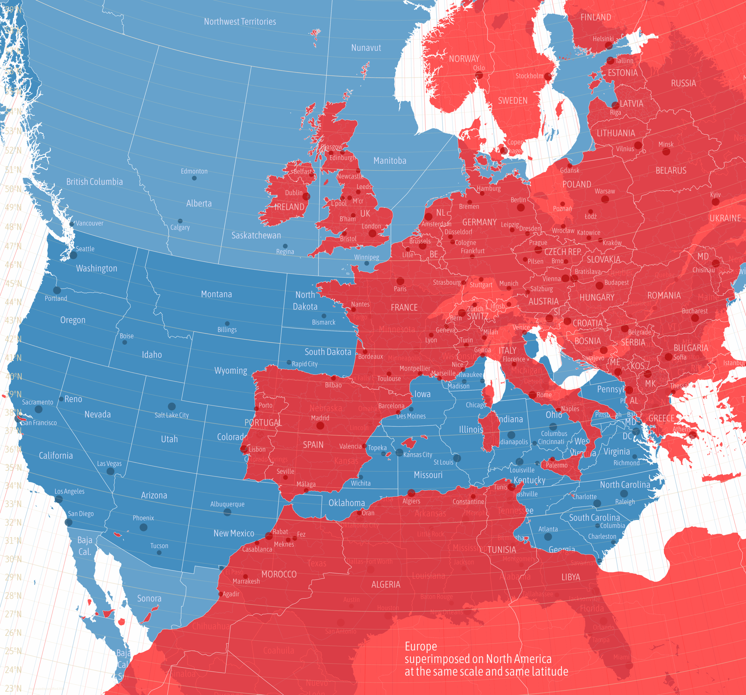 Overlay Maps - Ecpm Langues with Map Of Usa Over Europe Latitude