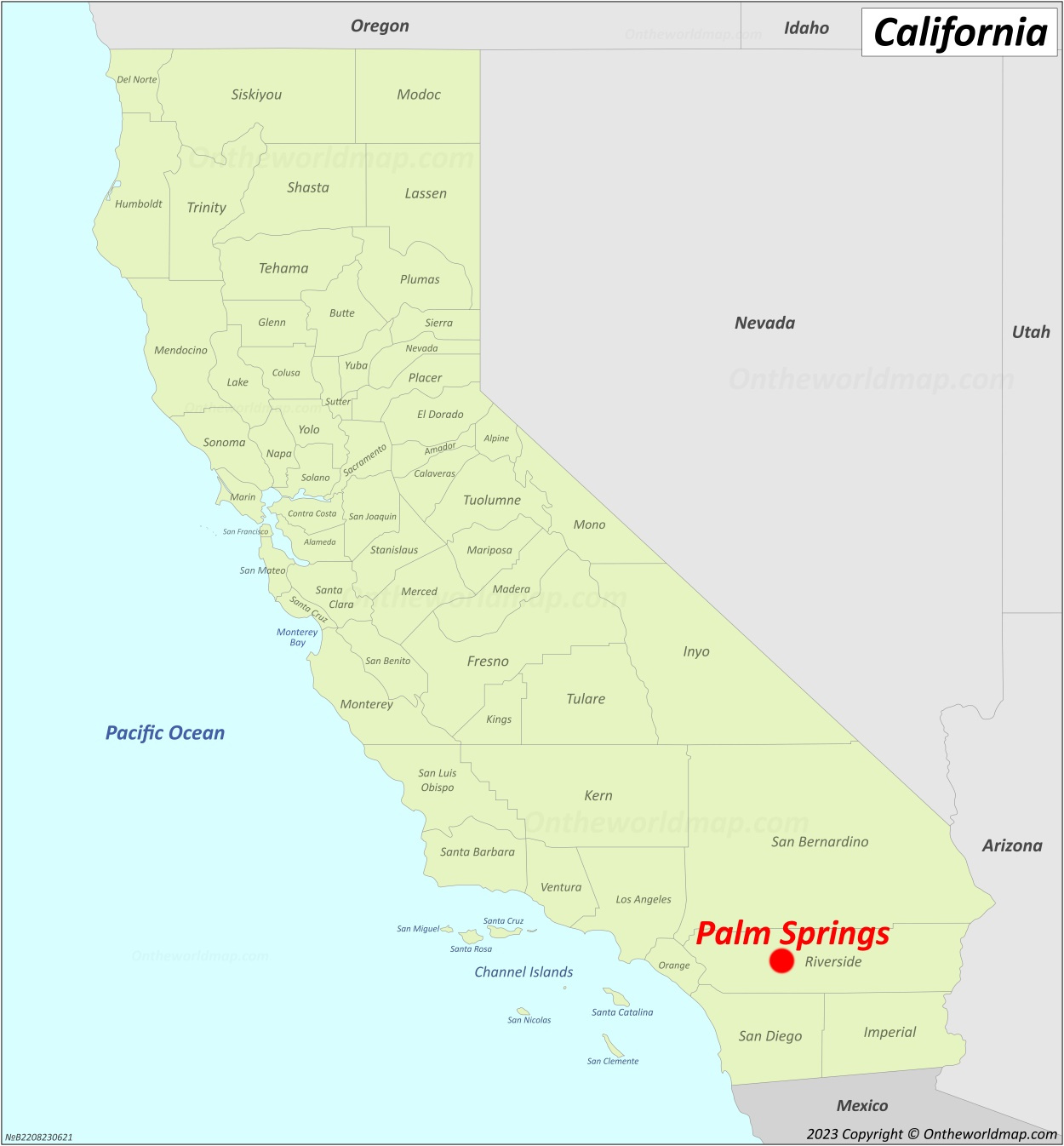 Palm Springs Location On The California Map - Ontheworldmap throughout Palm Springs On Map Of Usa