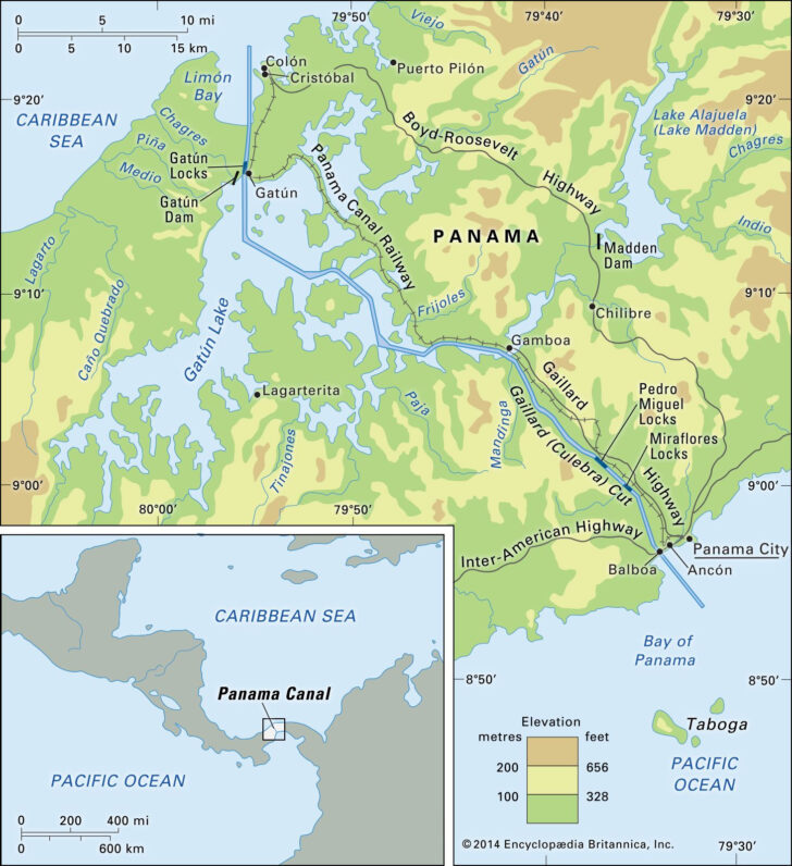 Map of USA and Panama Canal