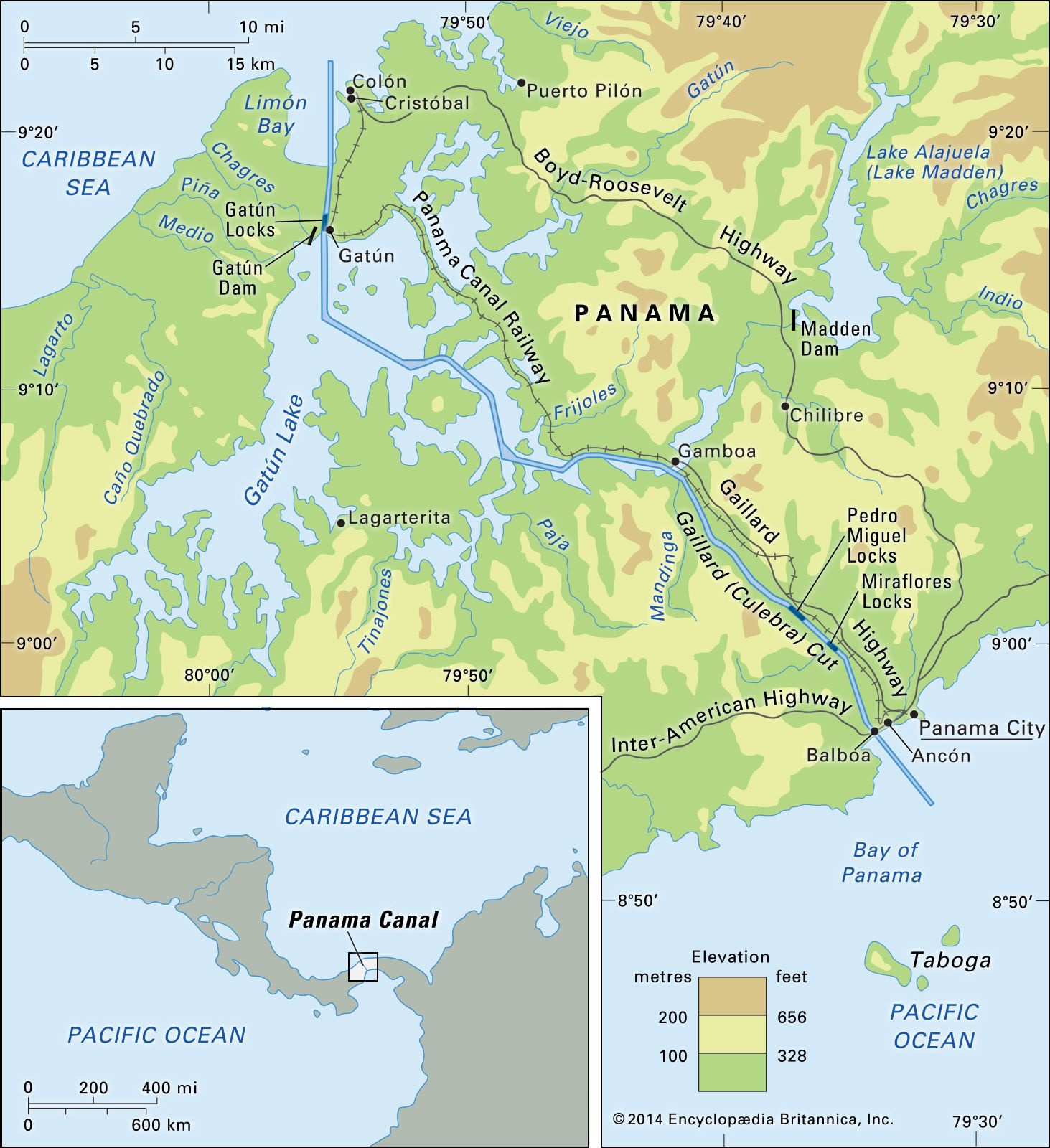 Panama Canal | Definition, History, Ownership, Treaty, Map, Locks within Map Of Usa And Panama Canal