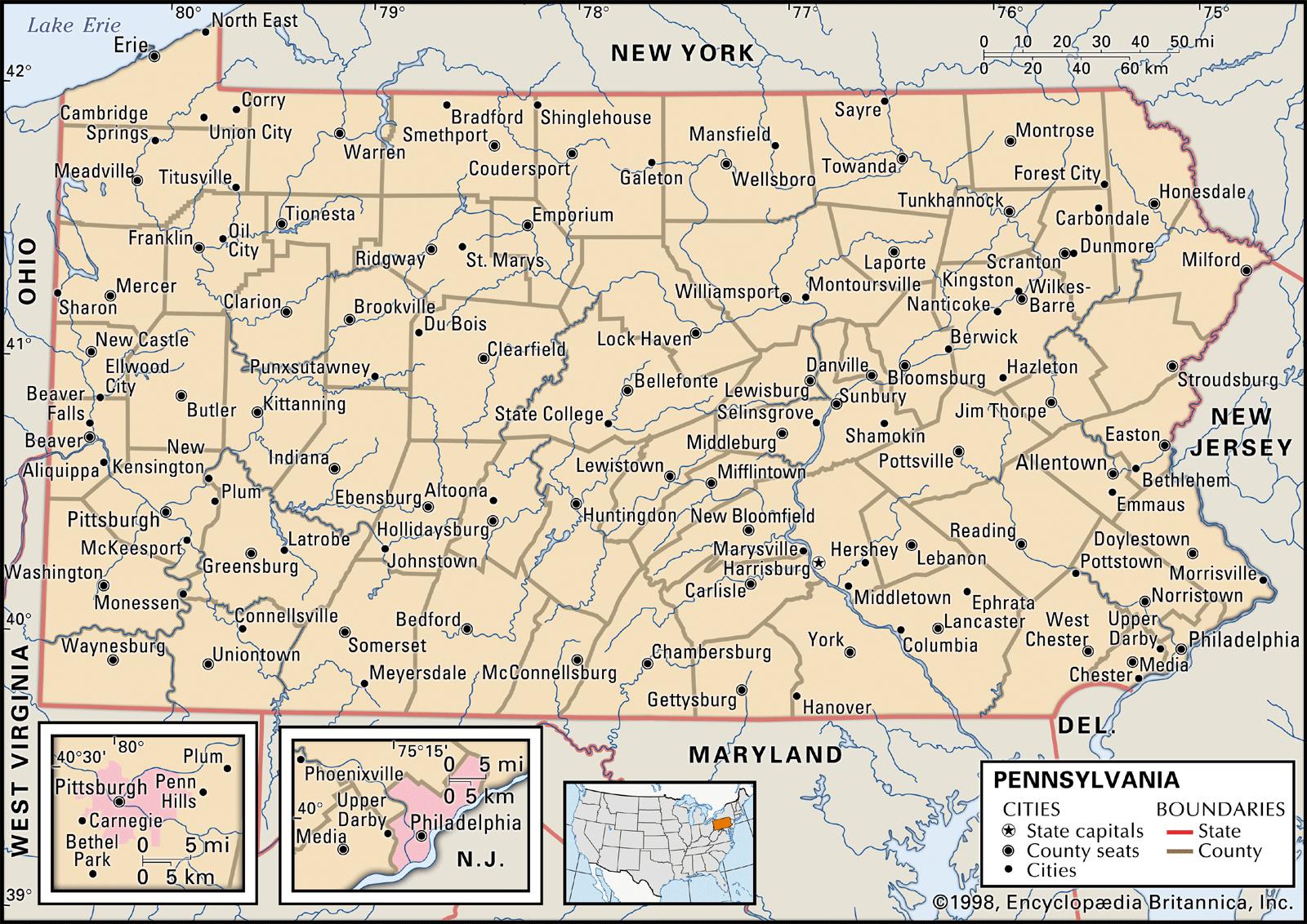 Pennsylvania | Capital, Population, Map, Flag, Facts, &amp;amp; History throughout Show Pennsylvania On Map Of Usa