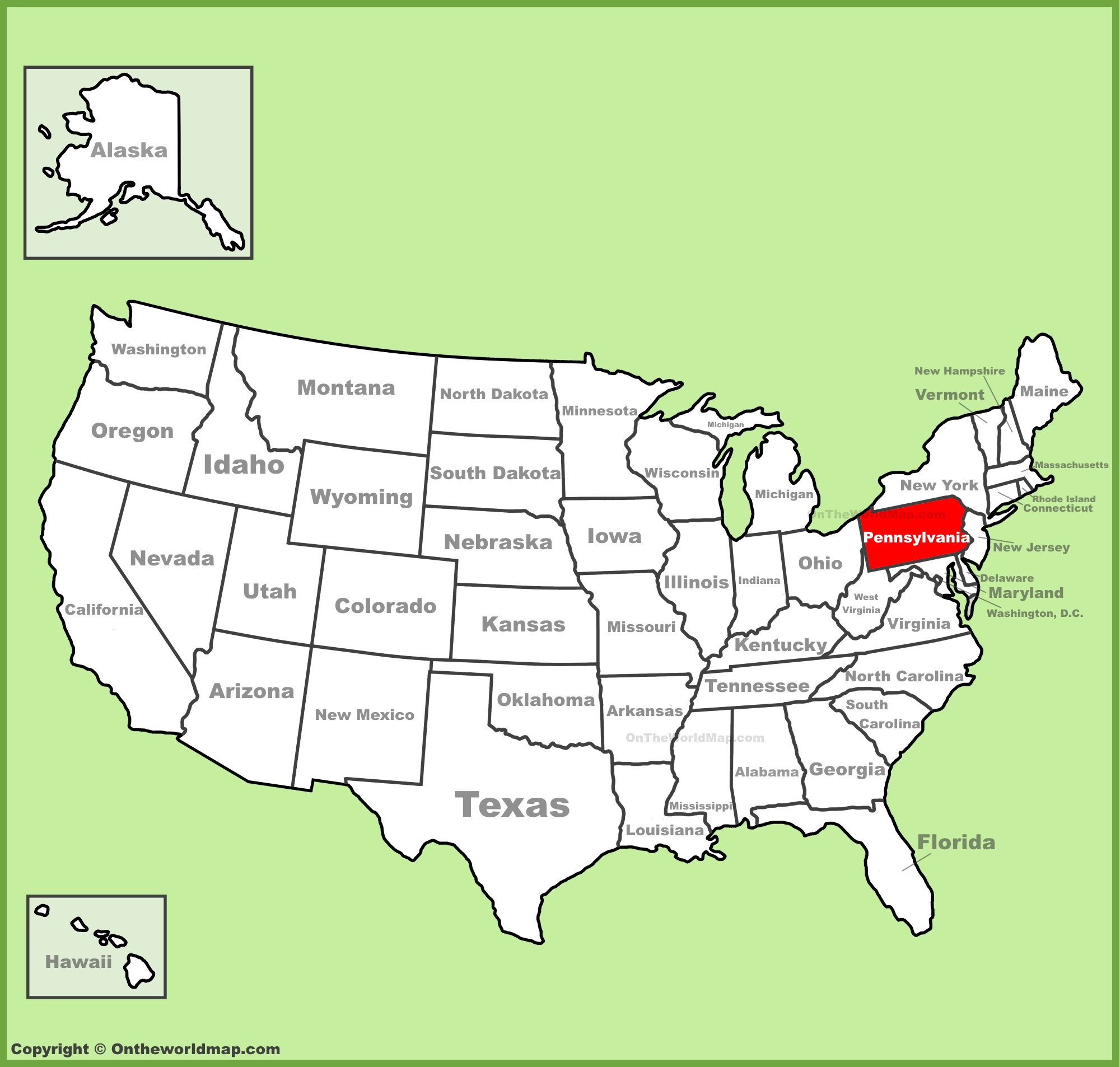 Pennsylvania Location On The U.s. Map - Ontheworldmap throughout Pennsylvania On The Map Of Usa