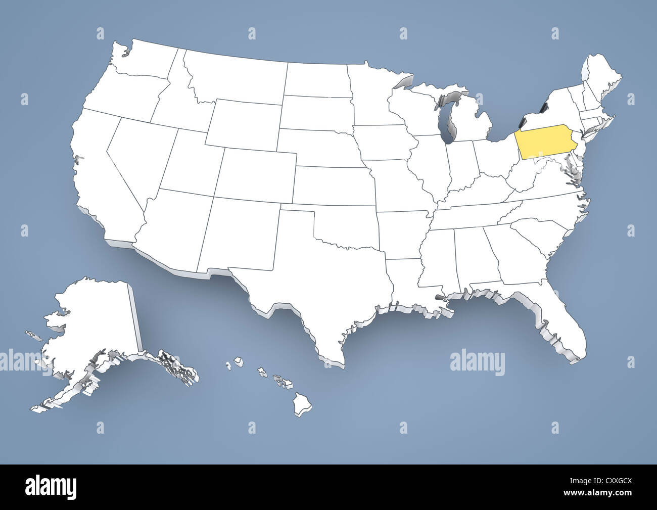 Pennsylvania, Pa, Highlighted On A Contour Map Of Usa, United for Map of USA with Pennsylvania Highlighted