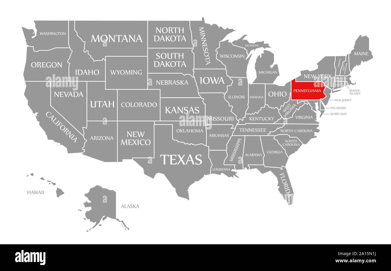 Pennsylvania Red Highlighted In Map Of The United States Of pertaining to Pennsylvania On A Map Of Usa
