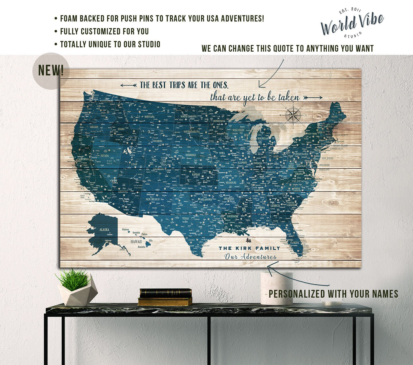 Personalized Push Pin Map, Custom Usa Map Gift, Push Pin Travel regarding Wall Map Of Usa With Push Pins