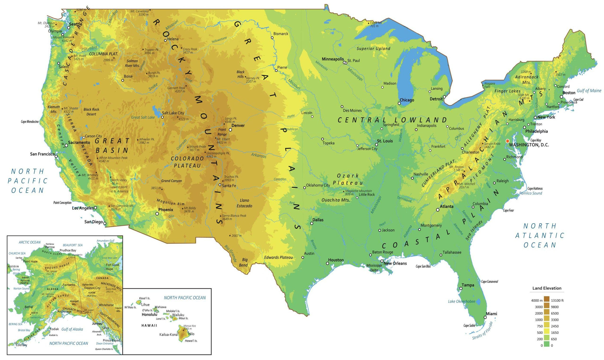 Physical Map Of The United States - Gis Geography with Map of USA with Mountains and States