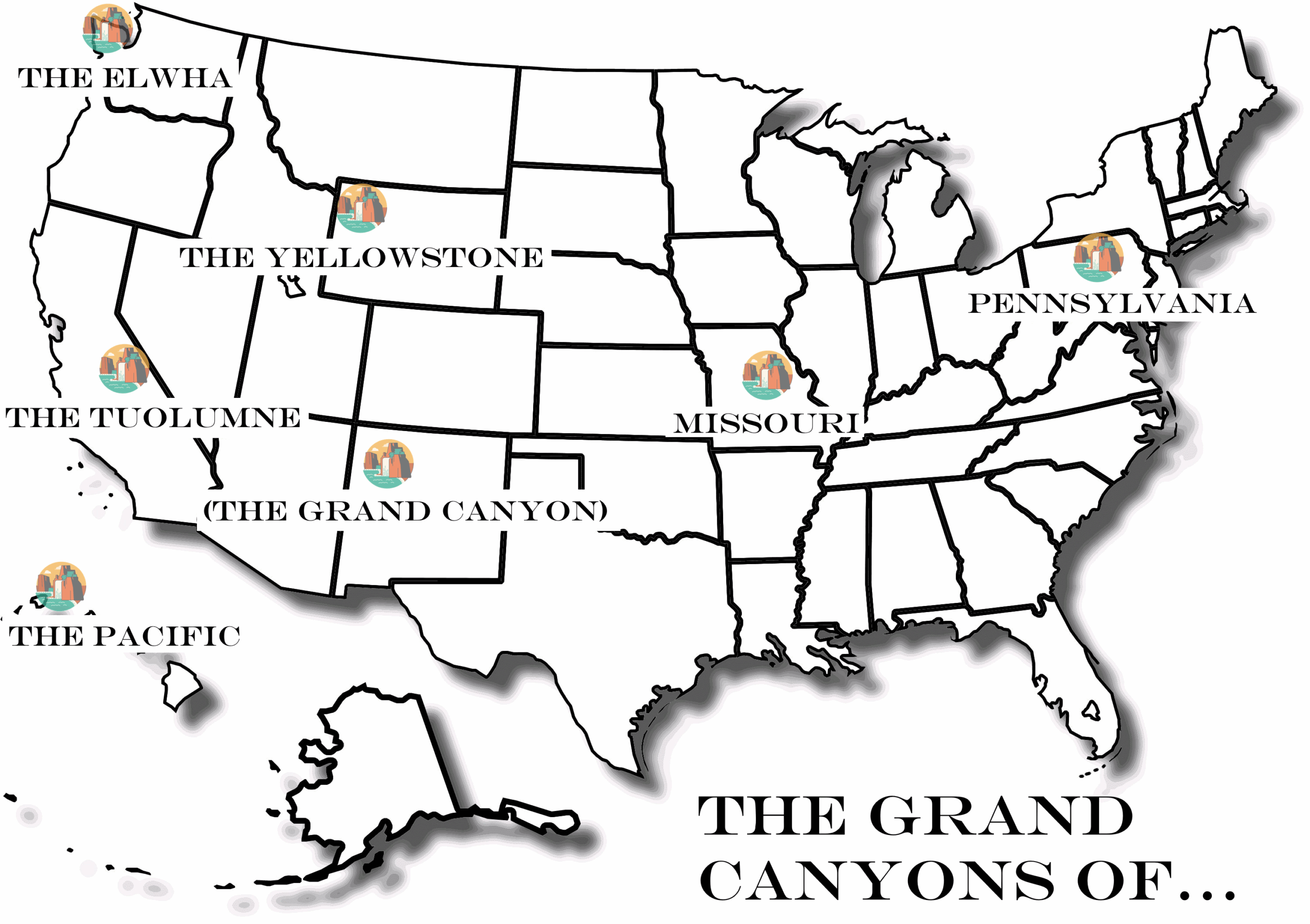 Places Named &amp;quot;The Grand Canyon&amp;quot; In The Us : R/Mapporn within Map of USA Showing Grand Canyon