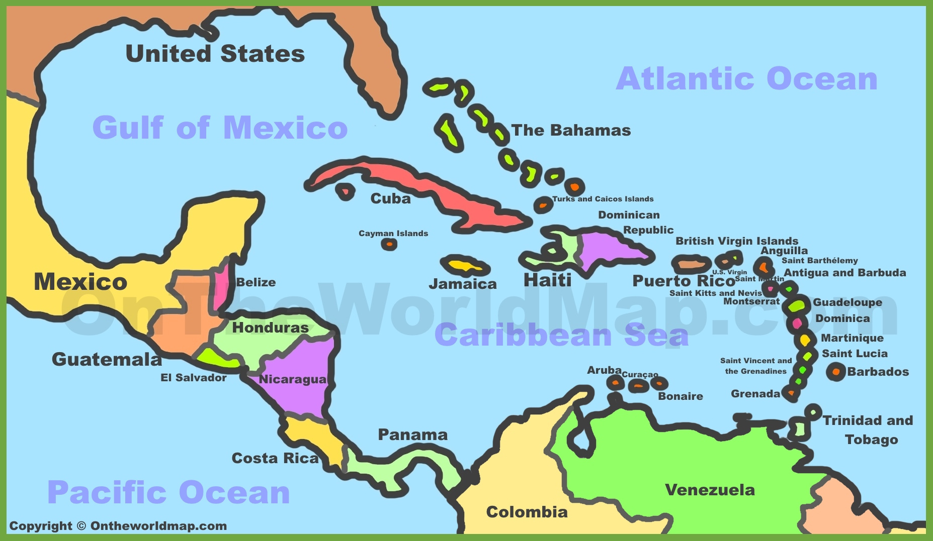 Political Map Of Caribbean - Ontheworldmap throughout Map Of The Usa And Caribbean Islands