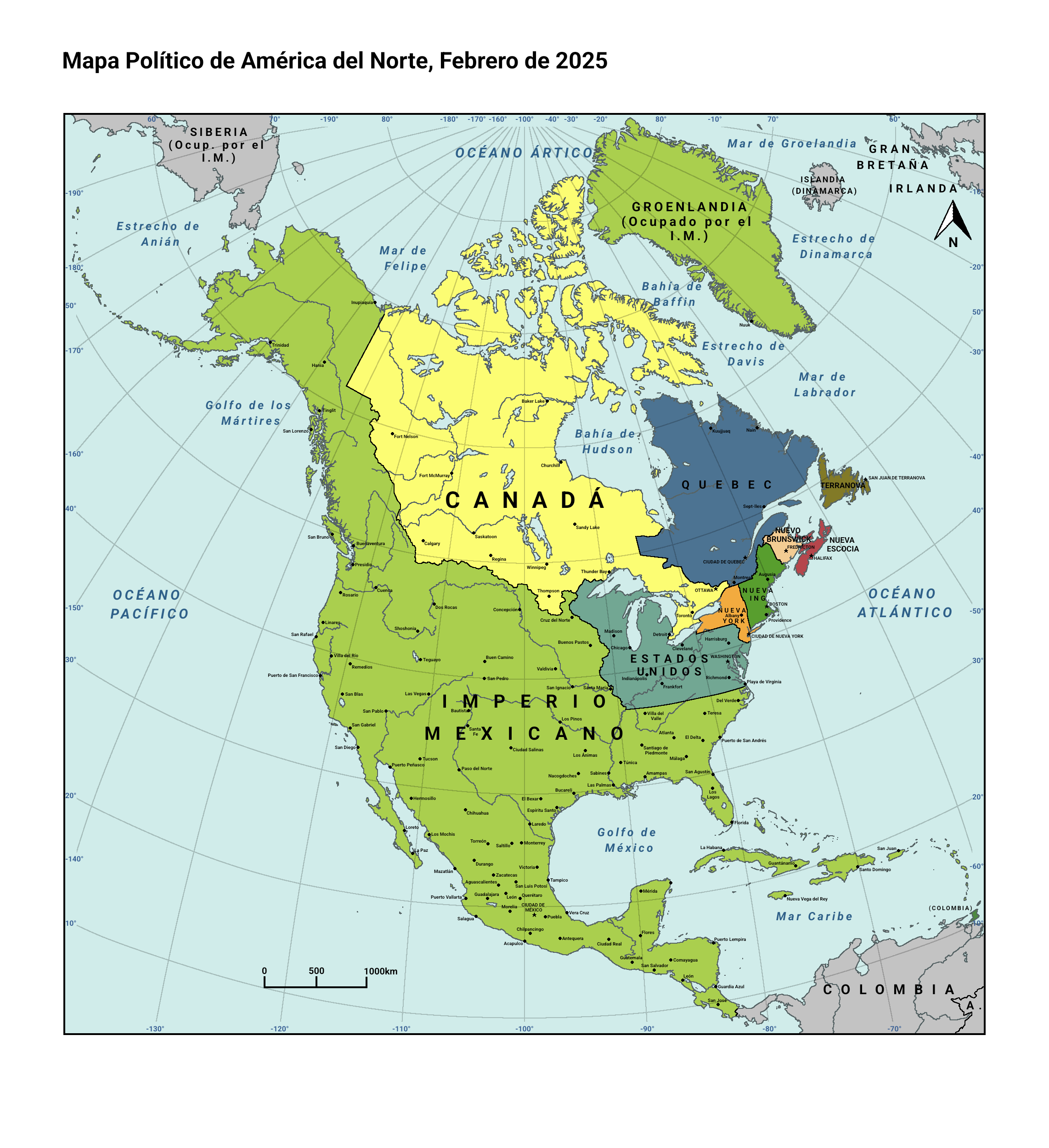 Political Map Of North America, February 2025 (In A World Where within Map Of Usa And Mexico 2025