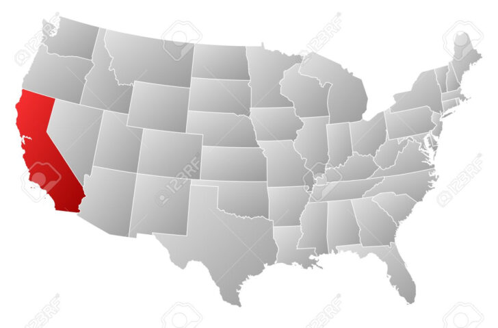 Map of USA with California Highlighted