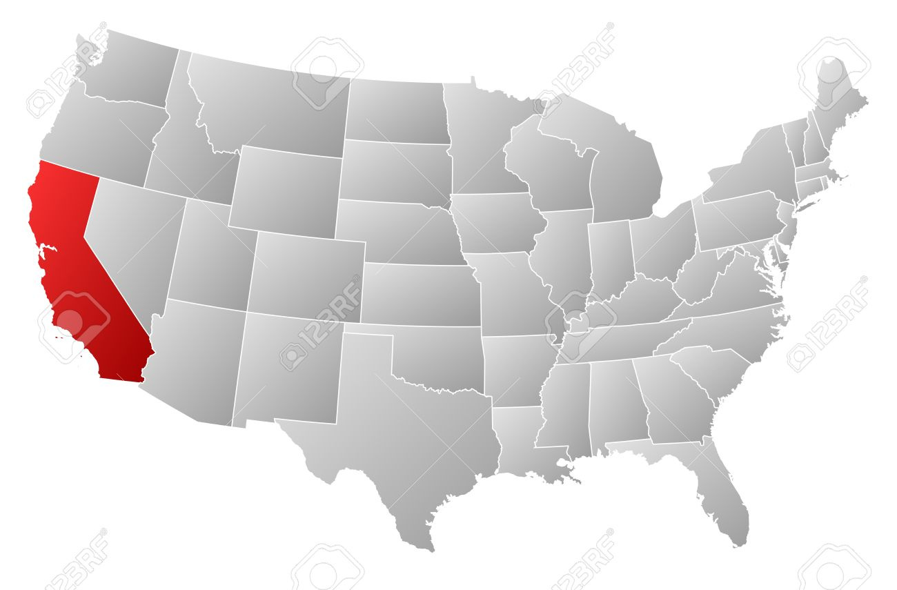 Political Map Of United States With The Several States Where inside Map of USA with California Highlighted