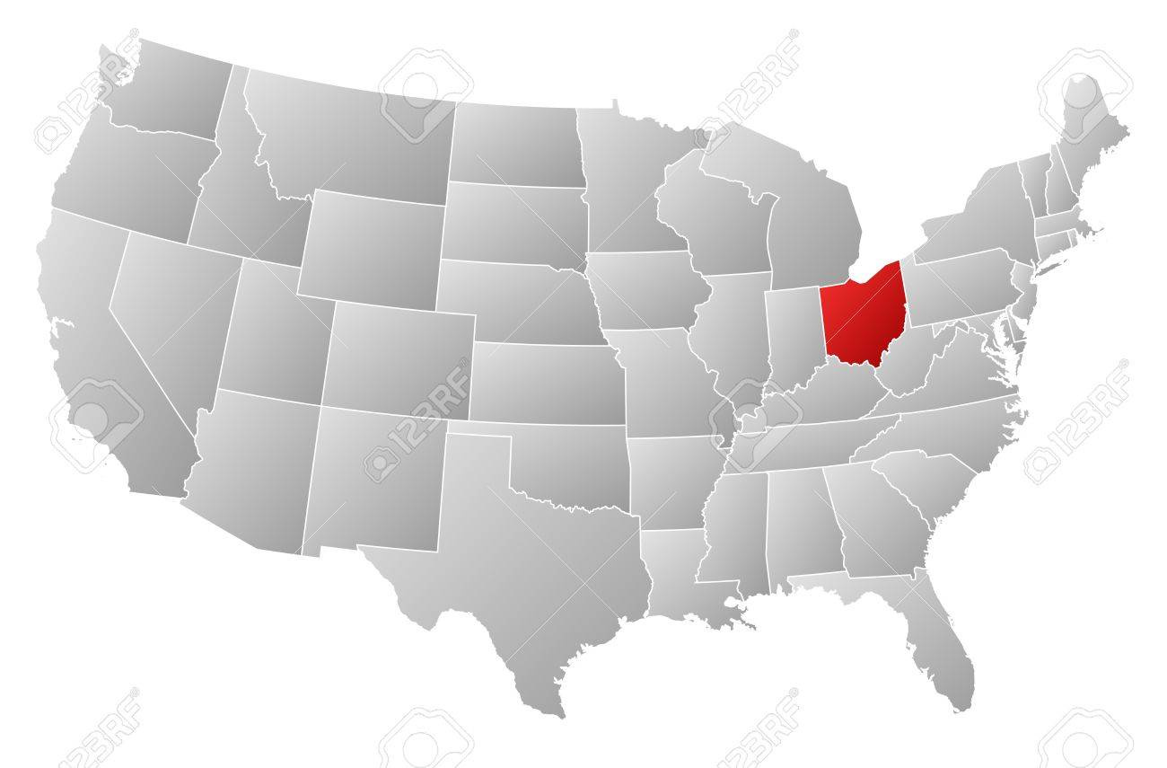 Political Map Of United States With The Several States Where Ohio inside Map of USA with Ohio Highlighted